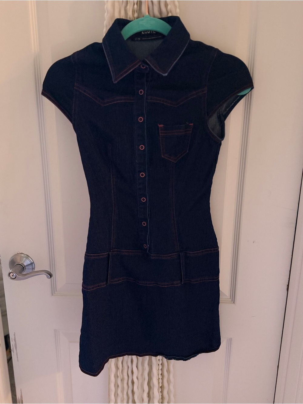 Ecote Dark Indigo Denim Mini Dress with Contrast Stitching